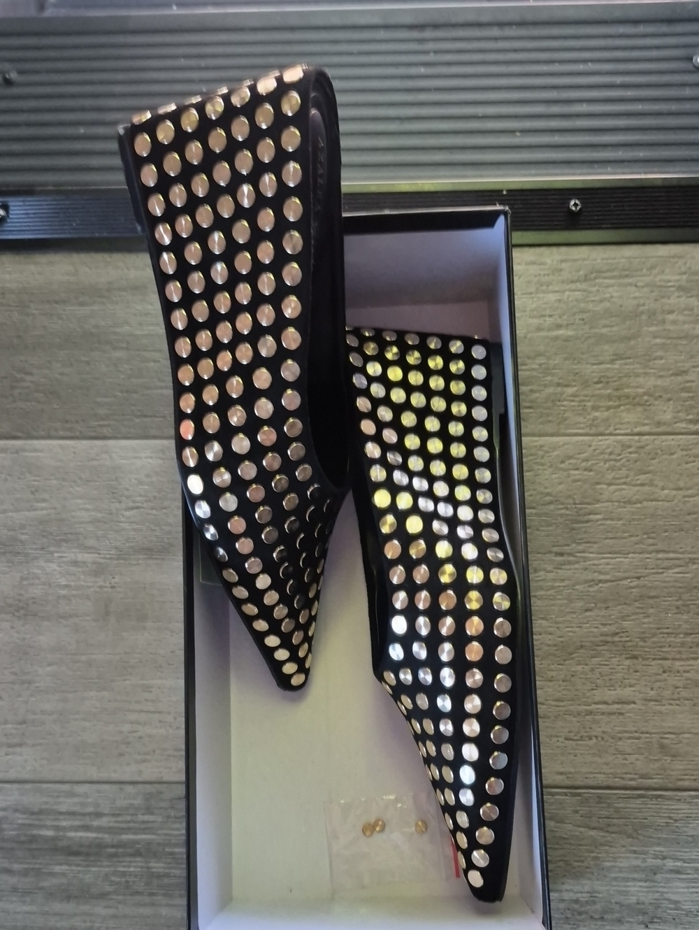 Azalea Wang Studded Wedge Mules Flats